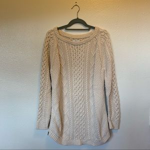 L.L. Bean • 100% Cotton Cream Fisherman Tunic Knit Sweater